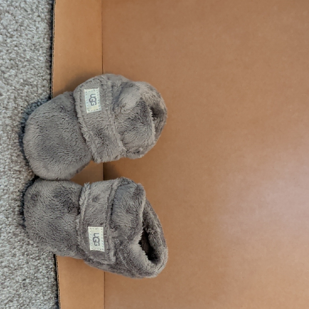 UGG Gray Plush Baby Slip-On Booties